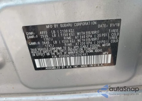 2018 Subaru Outback 2.5I Premium z USA, uszkodzony, nr VIN 4S4BSACCXJ3292461